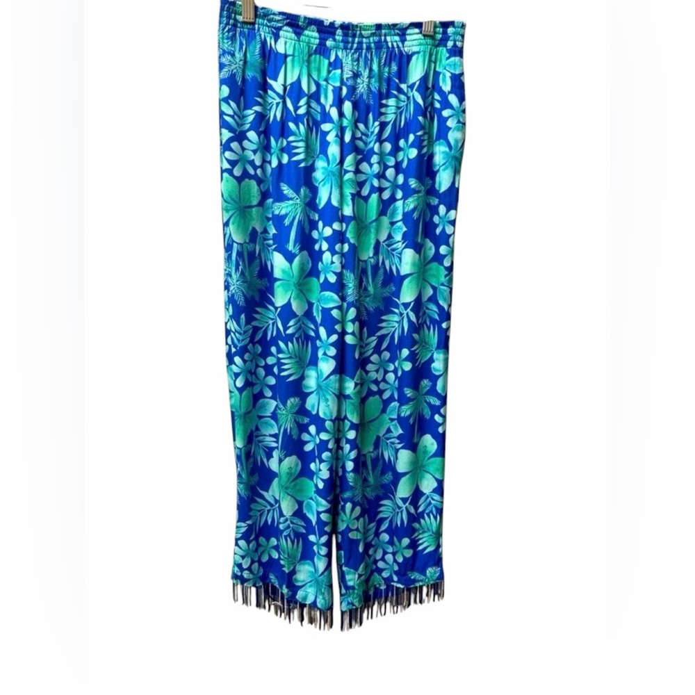 PARADISO Summer Beach Cropped Pants Resort Wear Beading at hemline Size Medium